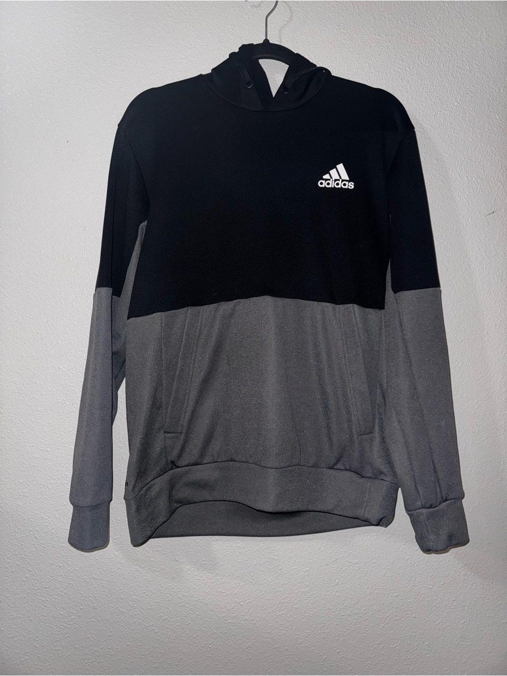 adidas Men’s Black and Gray Crewneck Hooded Sweater